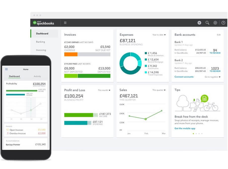 QuickBooks easy to use on laptop, tablet and mobile
